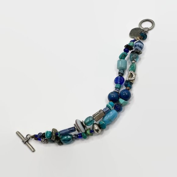 Turquoise Bracelet, Glass, Blue, Pyrites, Sun, Multi-Strand, Beaded, Artisan - Picture 5 of 6